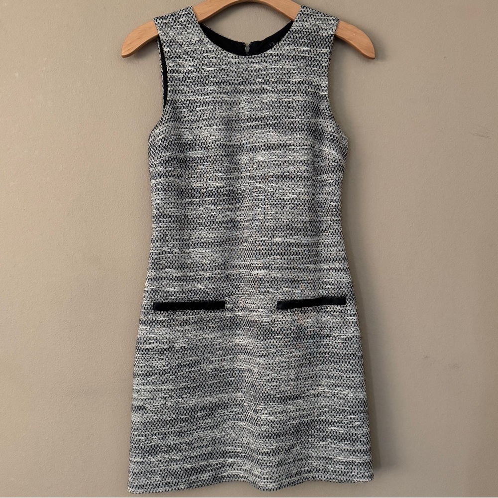 Theory Black White Tweed Sheath Dress Sleeveless Textured Shift Dress Size 2 - Picture 2 of 8